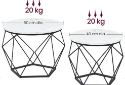 Sofia sengebord/sofabord/sidebord - 2 stk.- Hvid med sort stæl