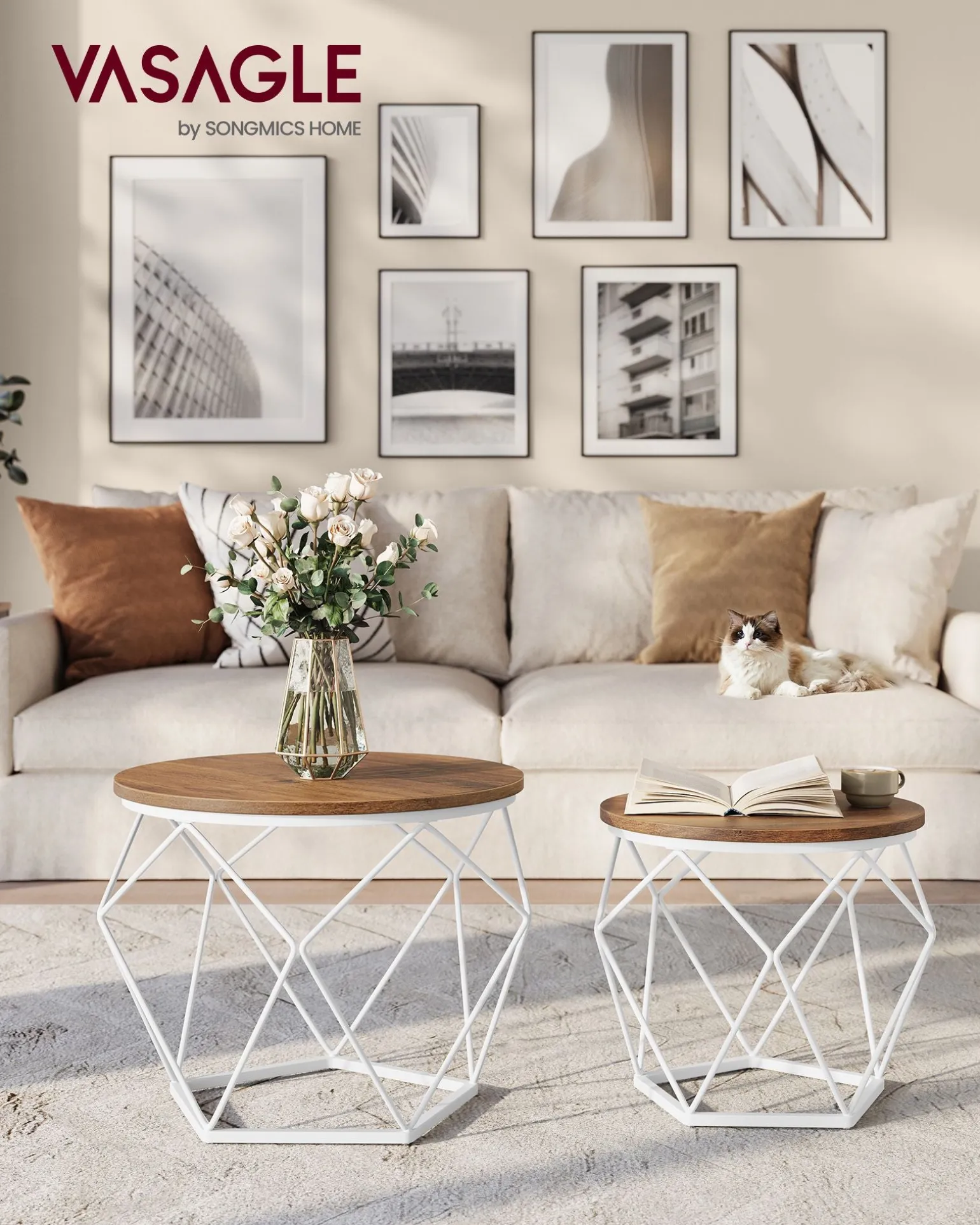 Sofia sengebord/sofabord/sidebord - 2 stk.- Lysebrun