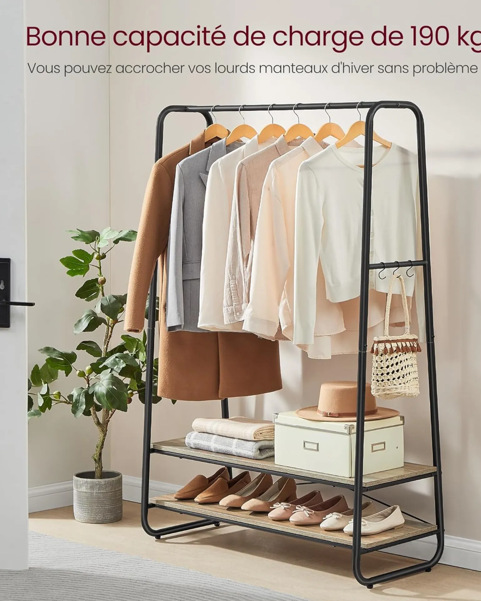 Valencia tøjstativ - Sort/lyst træ