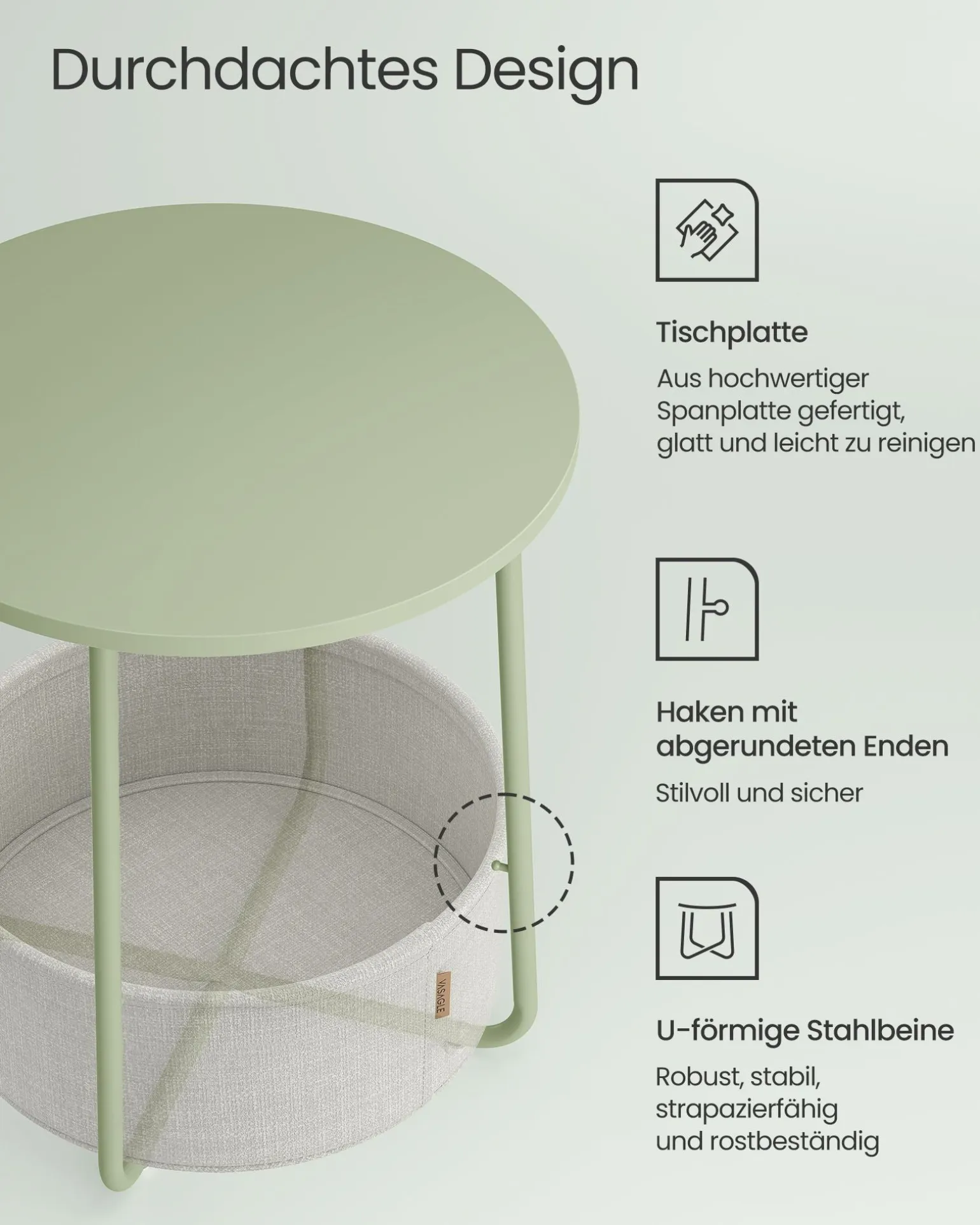 William senge- og sidebord - Grøn/hvid kurv
