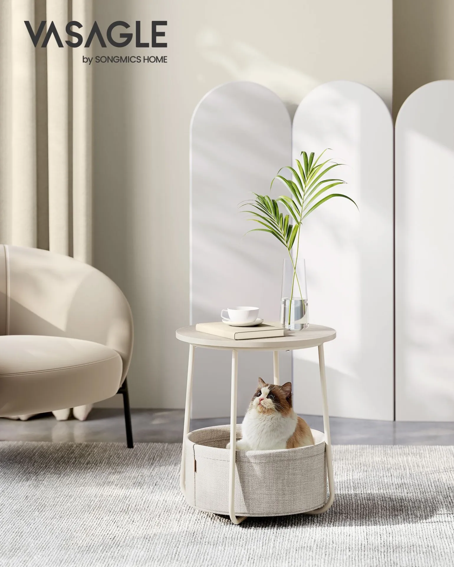 William senge- og sidebord - Hvid/hvid kurv
