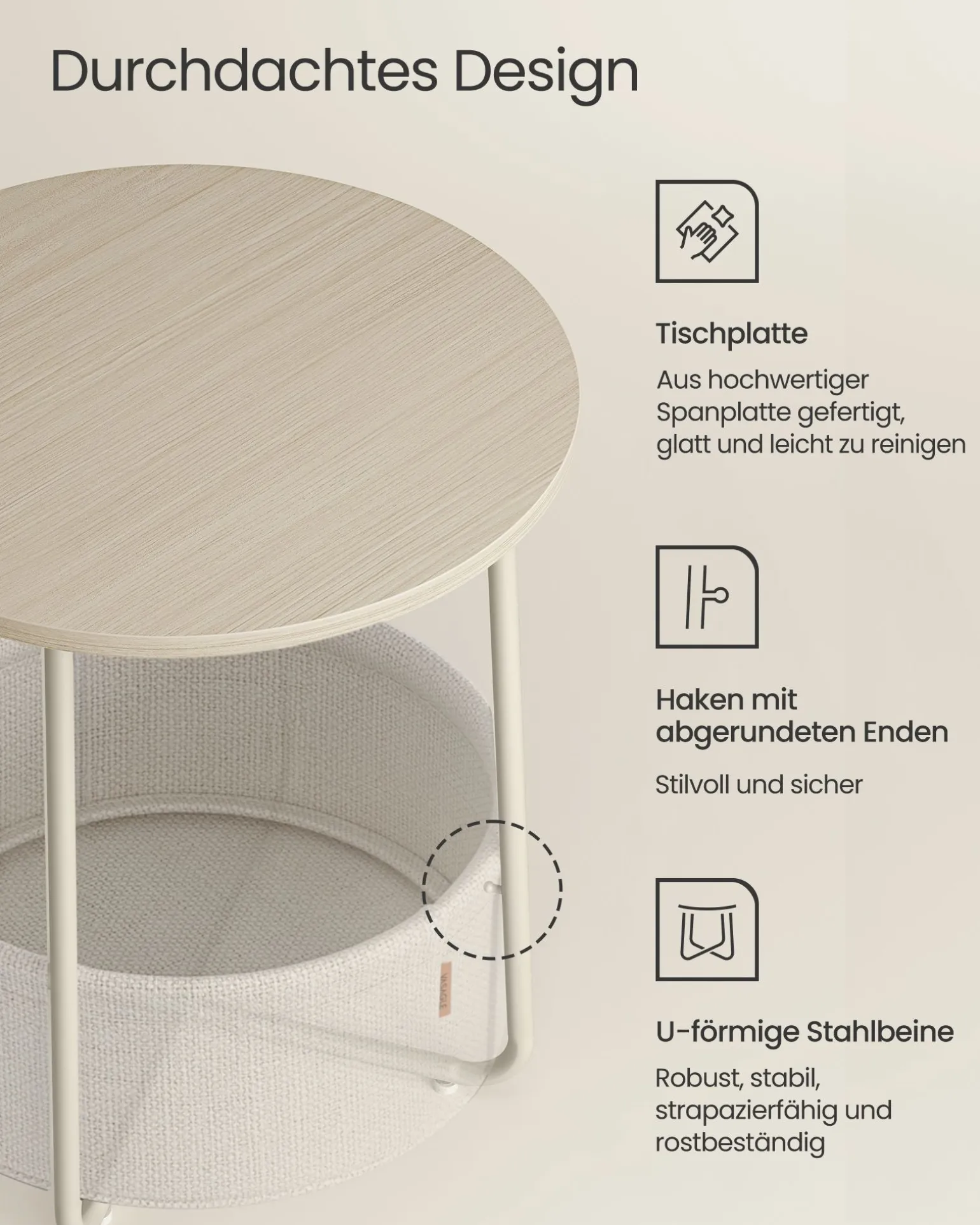 William senge- og sidebord - Hvid/hvid kurv