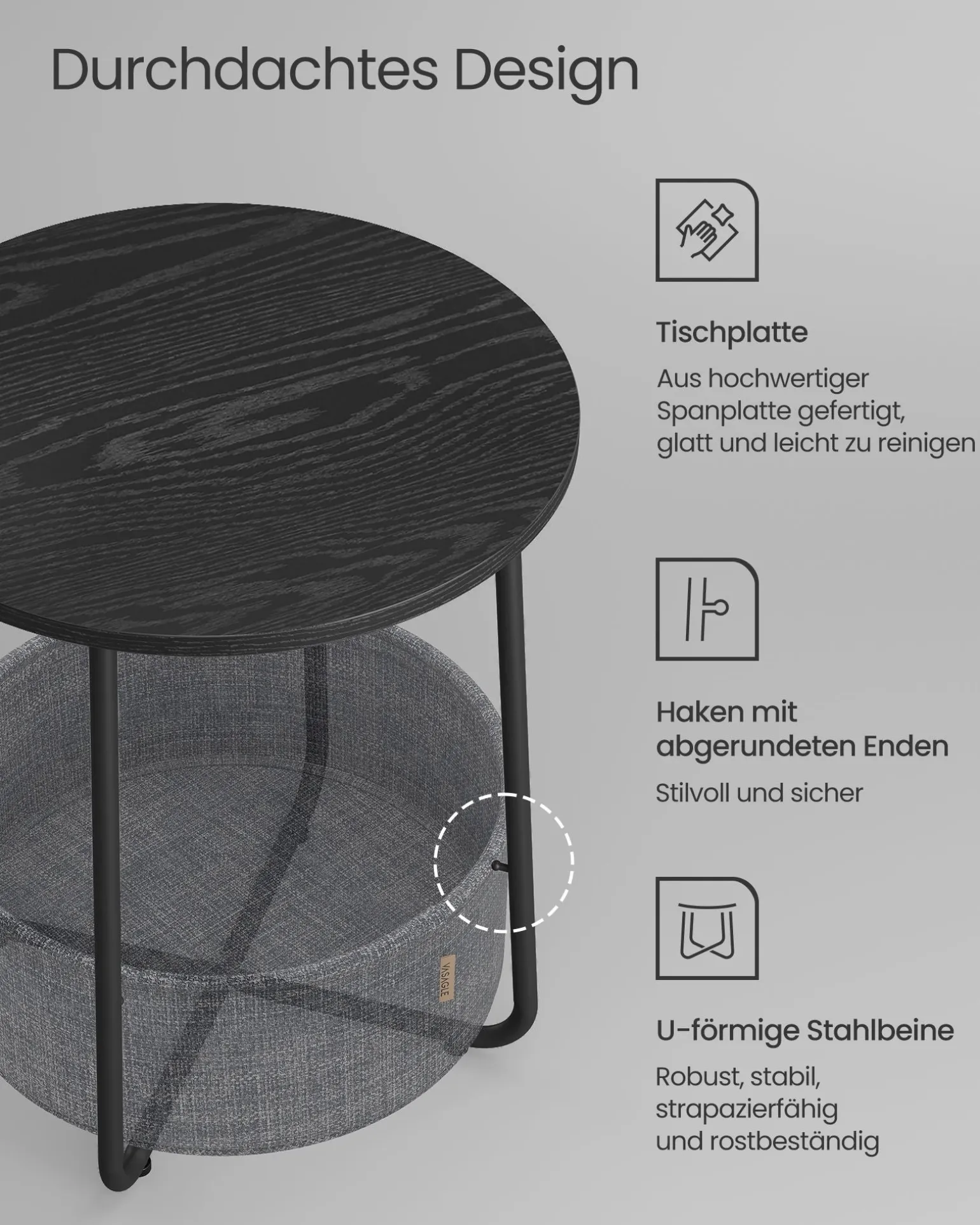 William senge- og sidebord- Sort/grå kurv